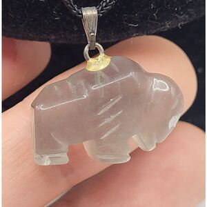 Estate Totem Carved Jade Buffalo Pendant 31in